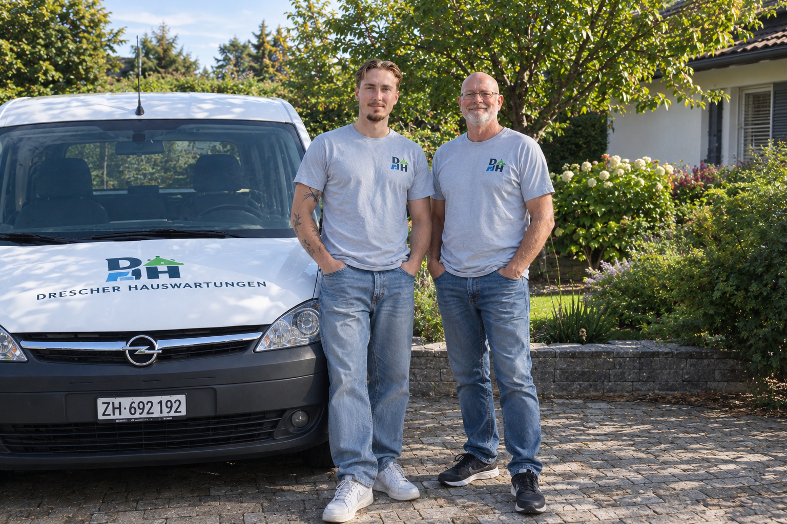 Drescher Hauswartungen Servicefahrzeug und Fachleute